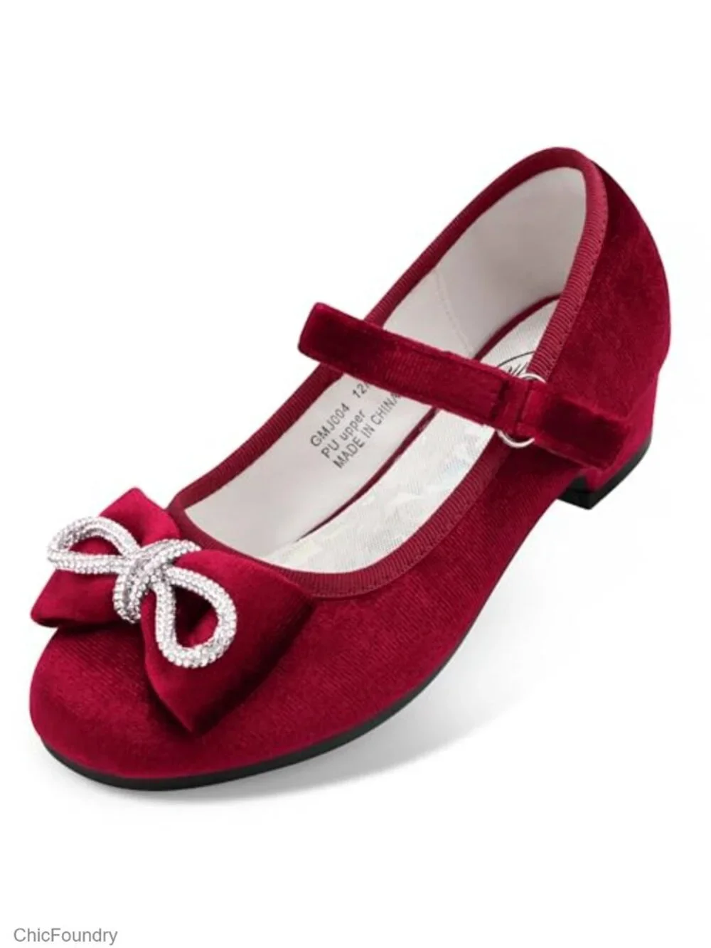 Girls Rhinestone Bow Dress Shoes Low Heels Mary Janes for Wedding Party